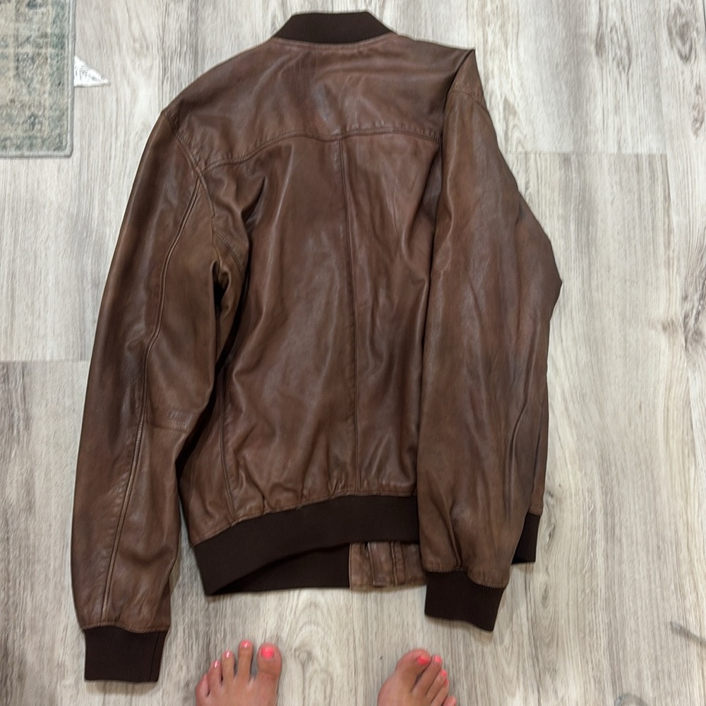 Lucky Brand Black label  Brown Leather Bomber Aviator men  Jacket size small - Picture 9 of 9
